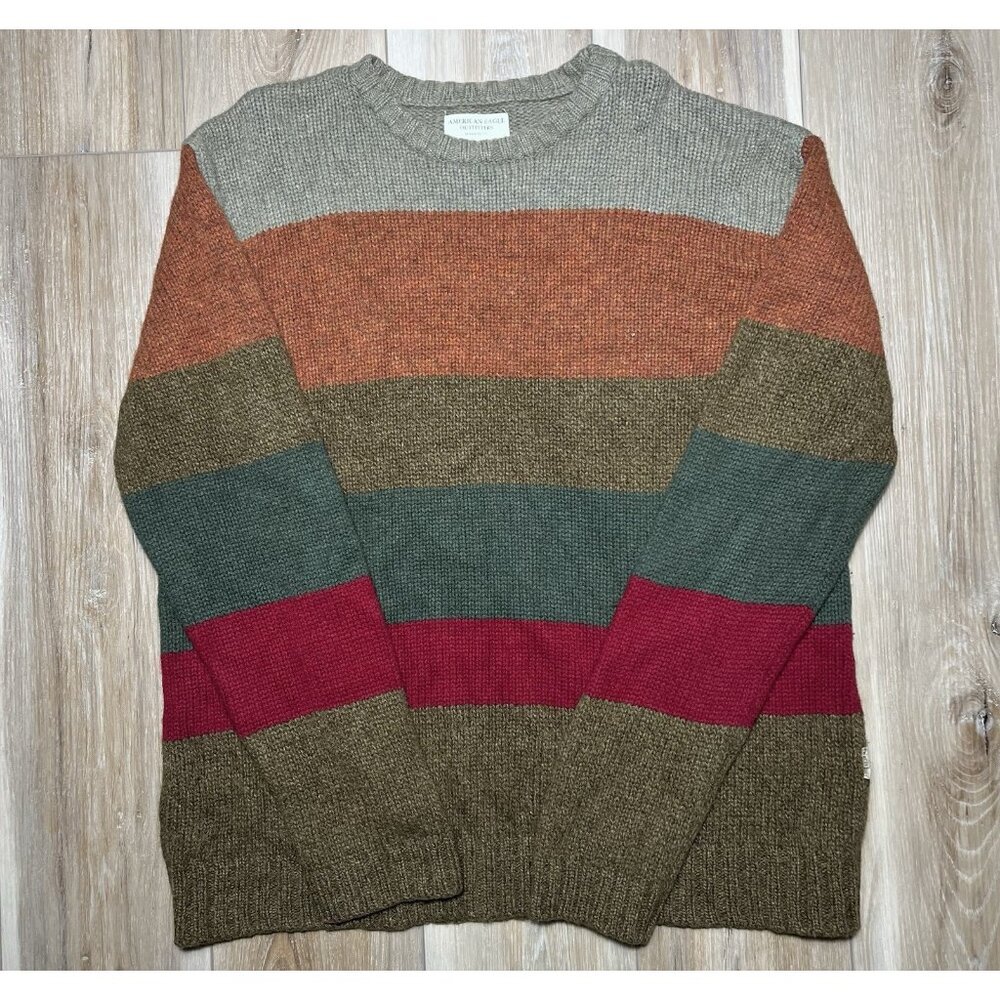 Vintage American Eagle Lambwool Striped Crewneck Sweatshirt - Men Size XL
